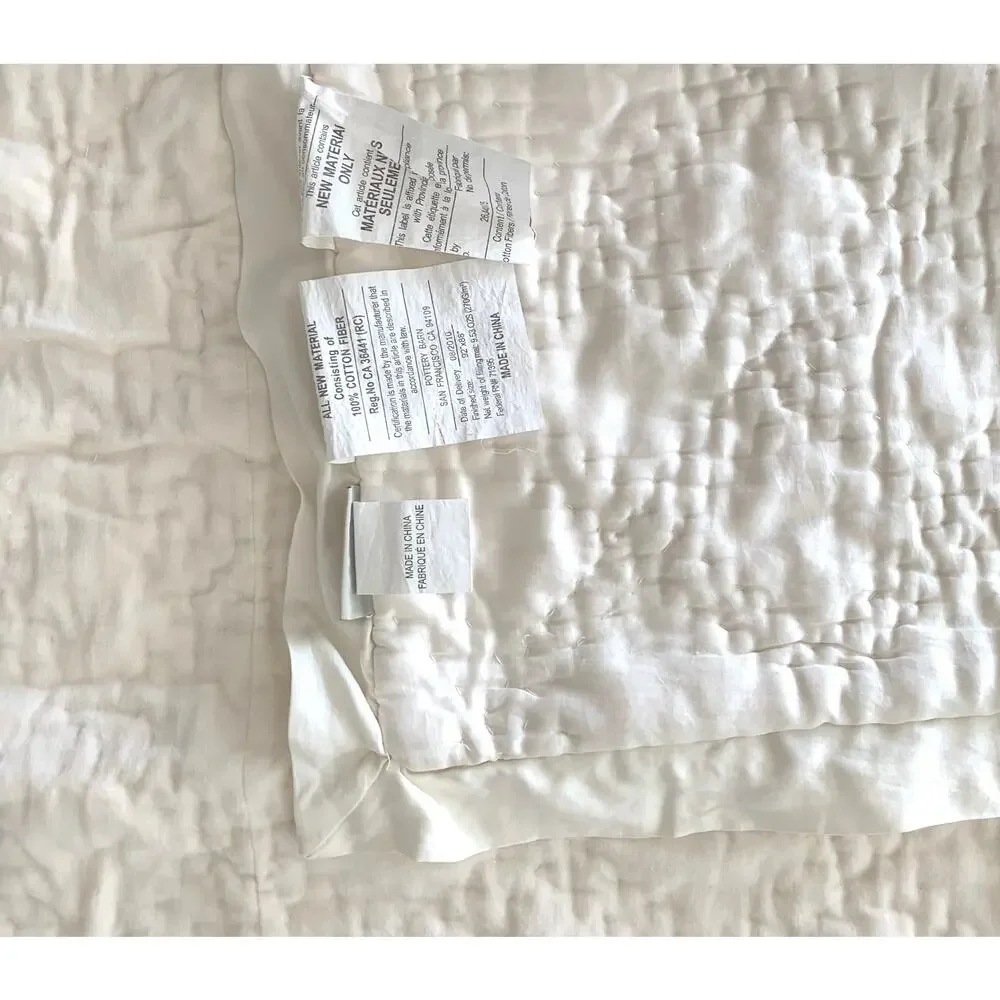 Pottery Barn Washed Velvet Quilt + Standard Sham Ivory Full Queen Cotton Velvet